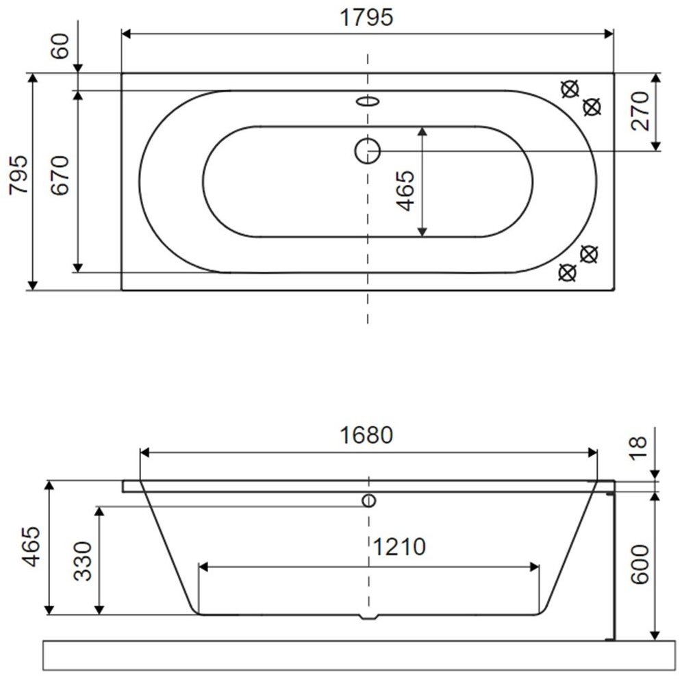 Excellent Oceana Slim 180x80 черный матовый (WAEX.OCE18BLMS) Габаритные размеры