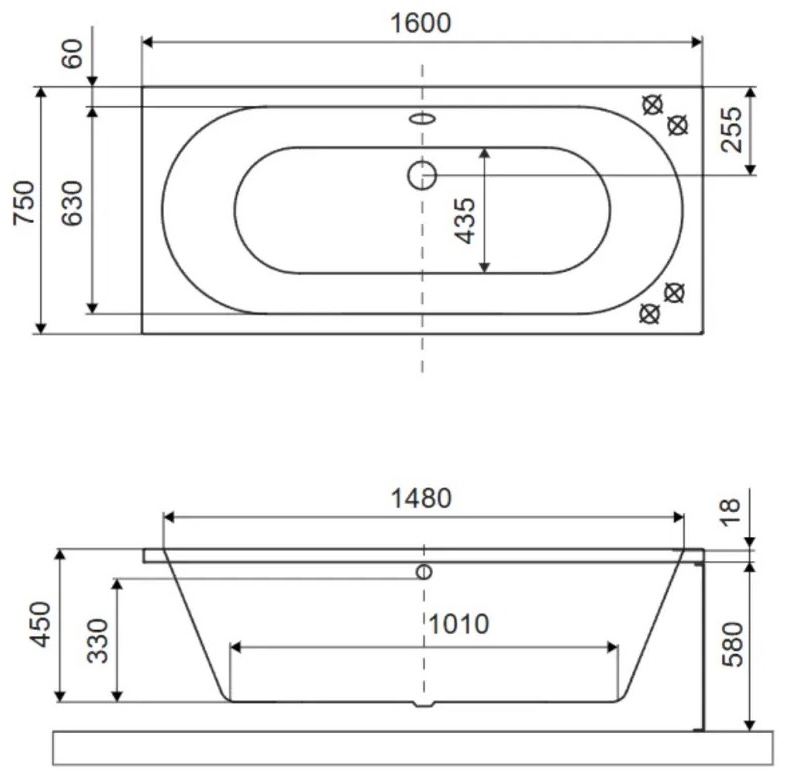 Excellent Oceana Slim 160x75 сірий матовий (WAEX.OCE16CMMS) Габаритні розміри