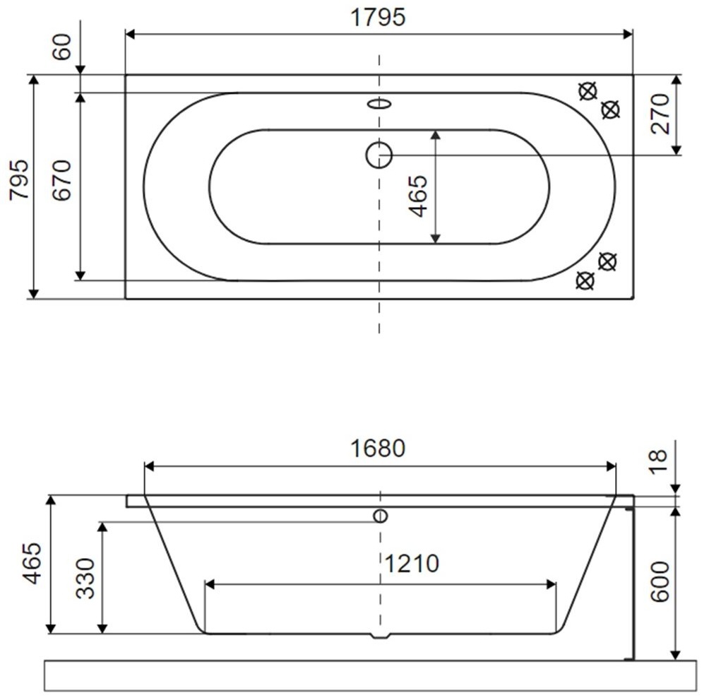 Excellent Oceana Slim 180x80 сірий матовий (WAEX.OCE18CMMS) Габаритні розміри