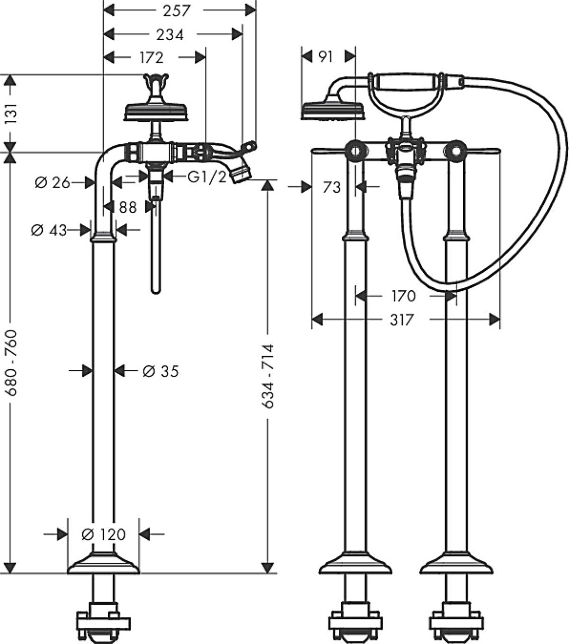 Axor Montreux Lever Chrome 16553000 Габаритные размеры