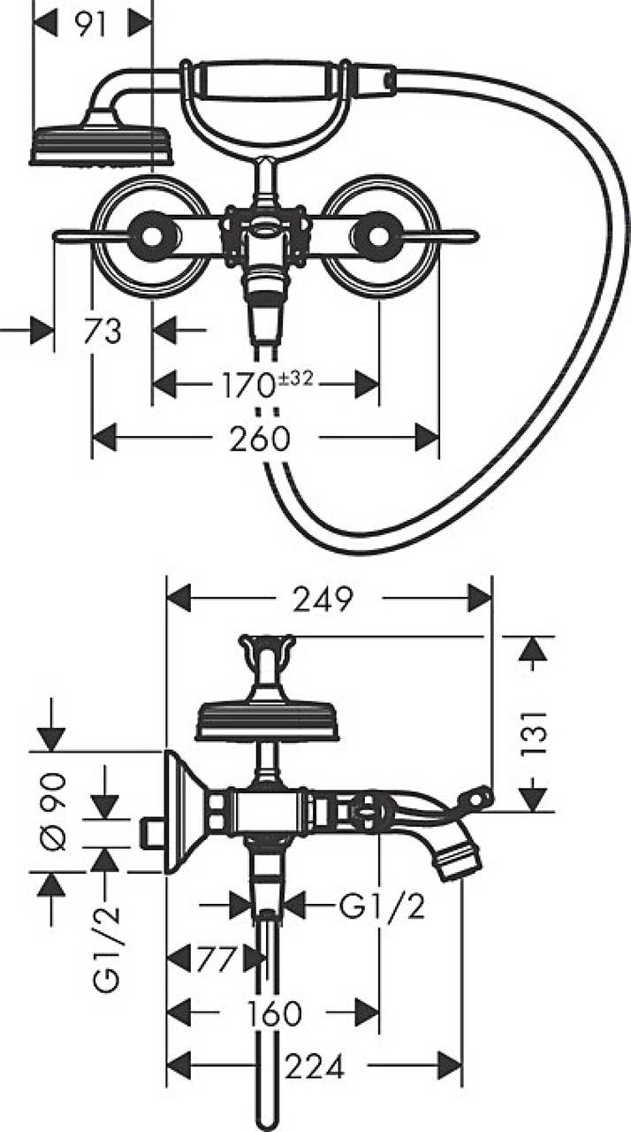 Axor Montreux Lever Chrome 16551000 Габаритные размеры