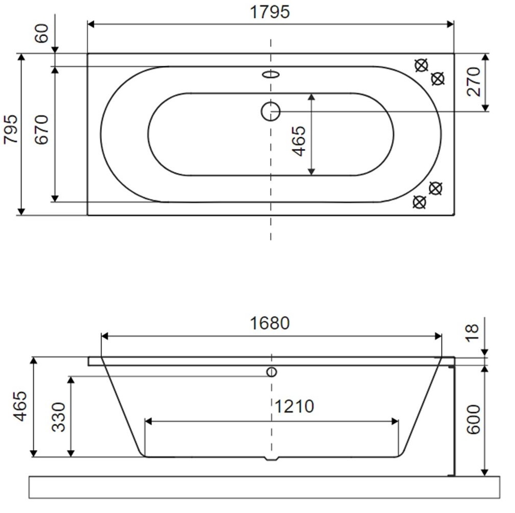 Excellent Oceana Slim 180x80 белый матовый (WAEX.OCE18EDMS) Габаритные размеры