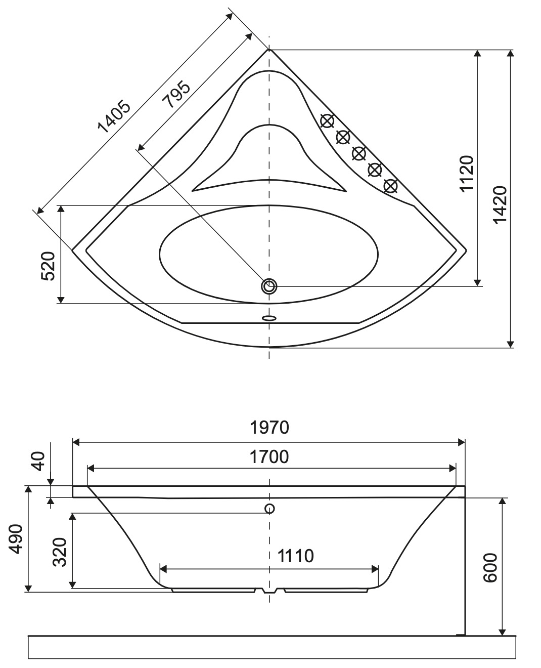 Excellent Glamour 140x140 (WAEX.GLA14WH) Габаритные размеры