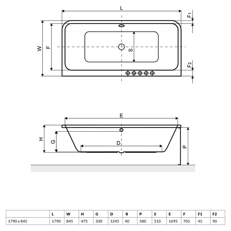 Excellent Arana 180x84 (WAEX.ARA18WH) Габаритные размеры