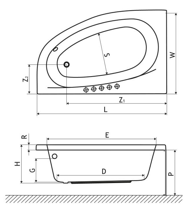 Excellent Kameleon 170x110 правая (WAEX.KMP17WH) Габаритные размеры