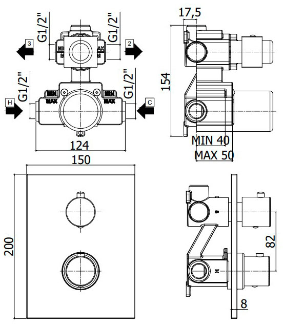 Paffoni Light LIQ518CR Габаритные размеры