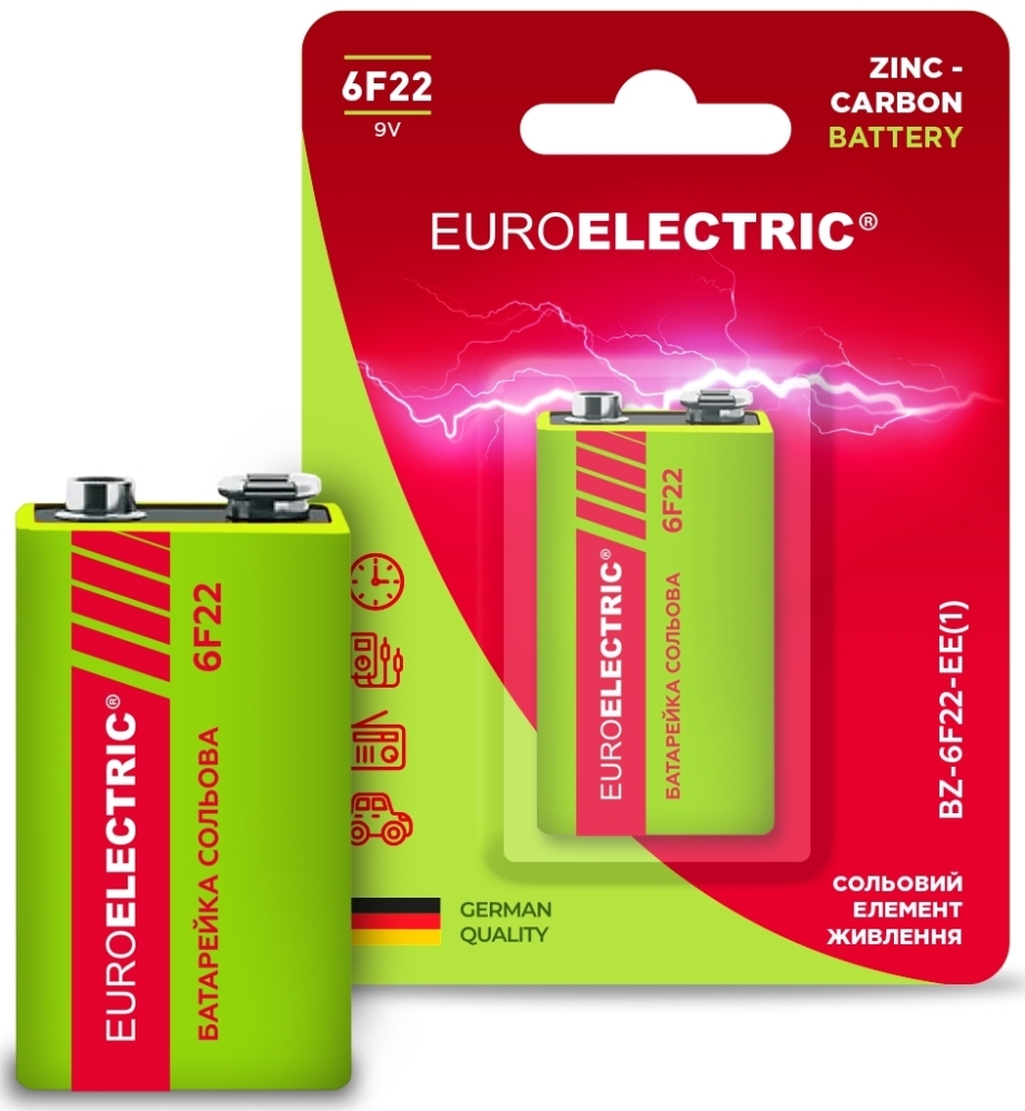 Euroelectric сольова 6F22 9V blister 1шт