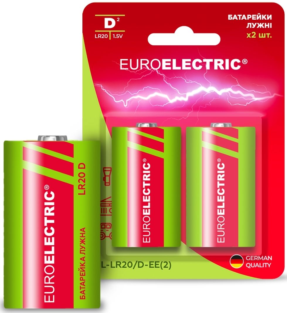 Батарейка Euroelectric щелочная D LR20 1.5V blister 2 шт