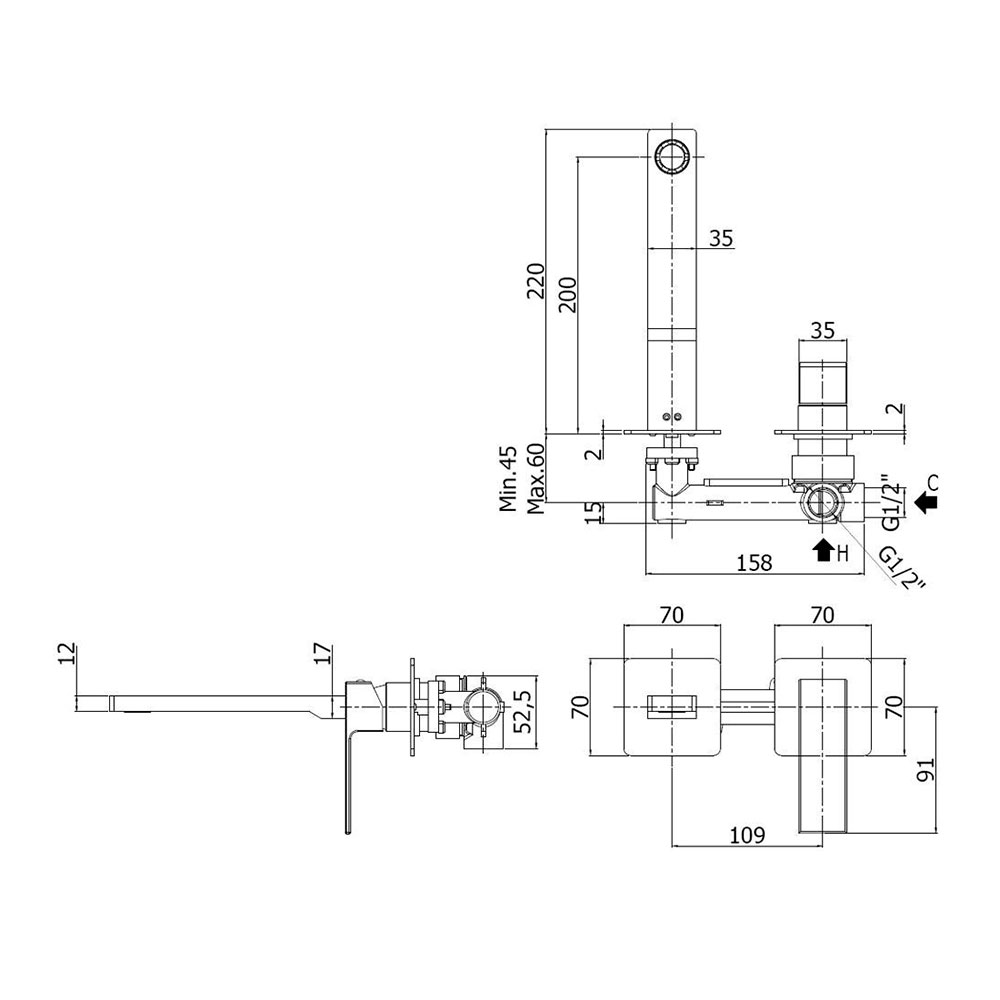 Paffoni Elle Black EL105NO70 Габаритные размеры