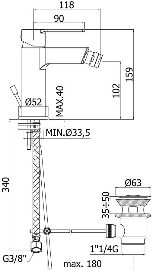 Paffoni Ringo Matt Black RIN135NO Габаритные размеры