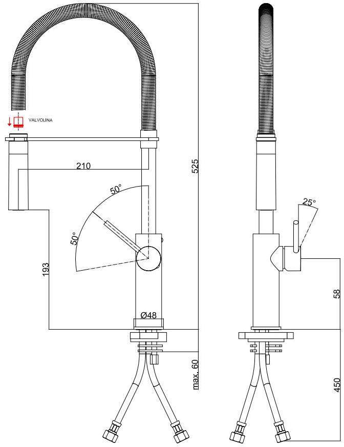 Paffoni Light Professional Chrome LIG179CRNO Габаритные размеры