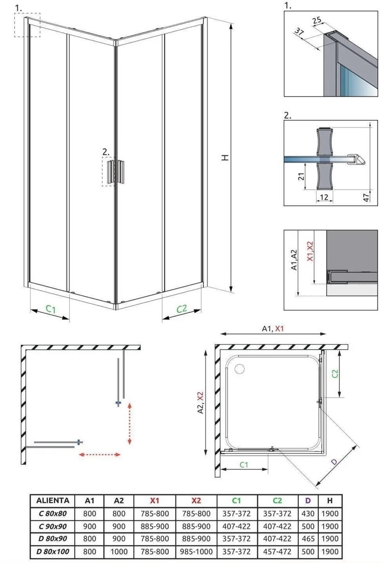 Radaway Alienta C 90x90 (10239090-01-01) Габаритні розміри