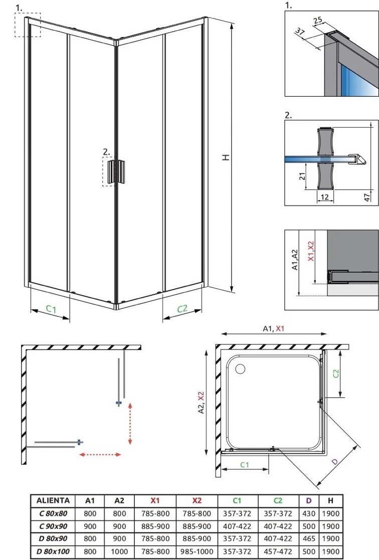 Radaway Alienta C Black 90x90 (10239090-54-01) Габаритные размеры