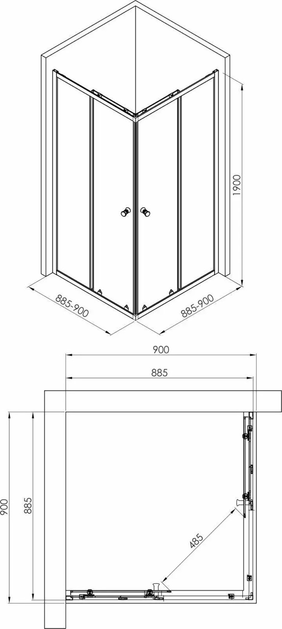 Eger Gabor CC 90x90x190см (599-515) Габаритные размеры