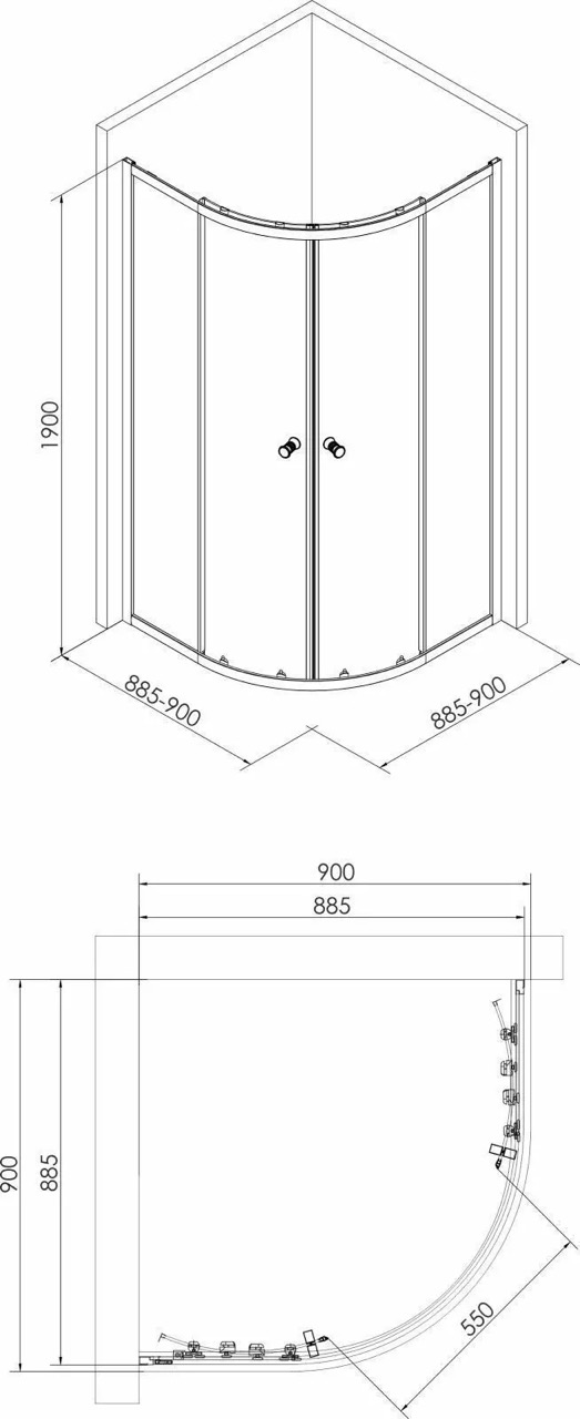 Eger Ozala CC 90x90x190см (599-514) Габаритні розміри