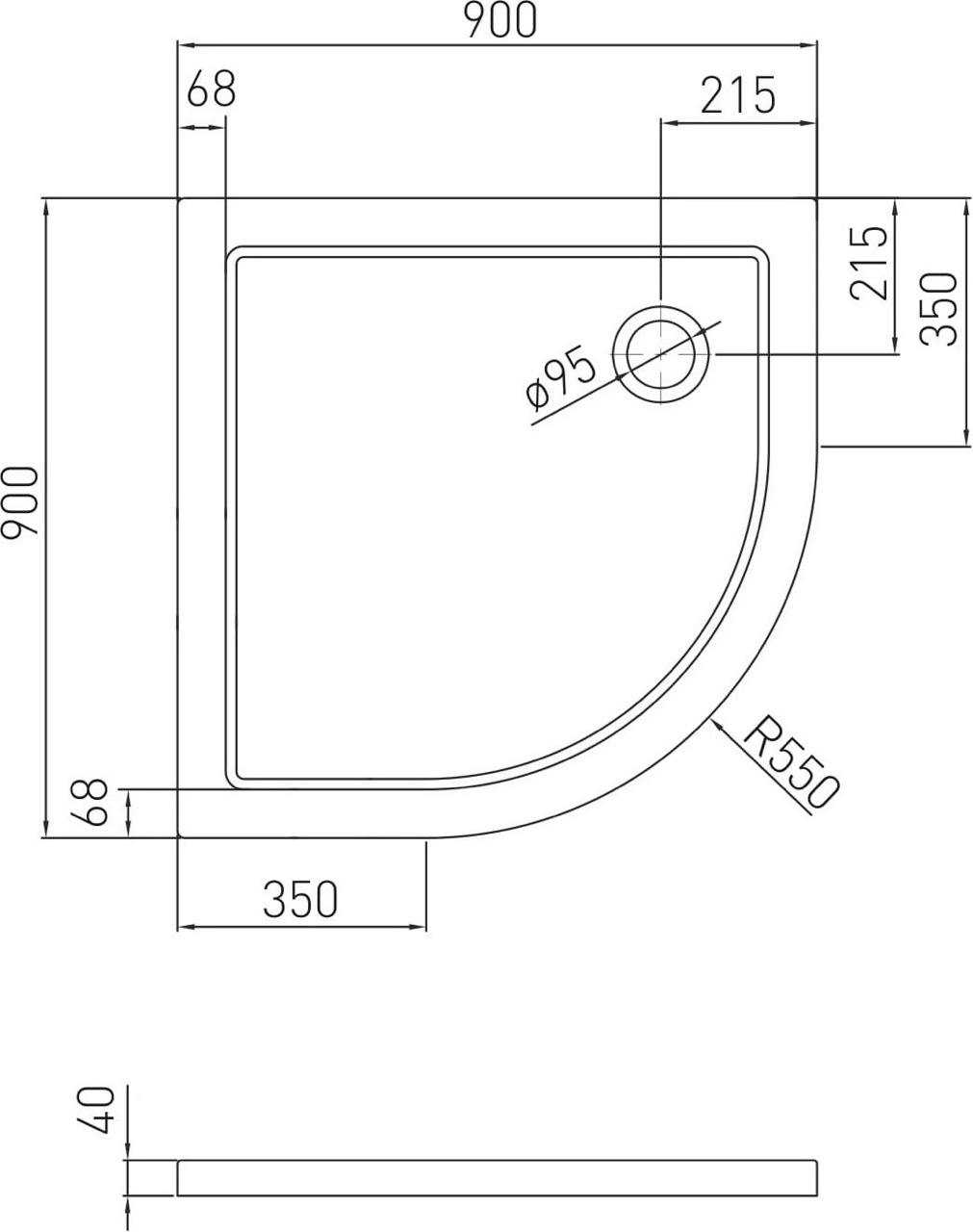 Volle Benita Left 90x90x195см (1017.114601L) Габаритные размеры