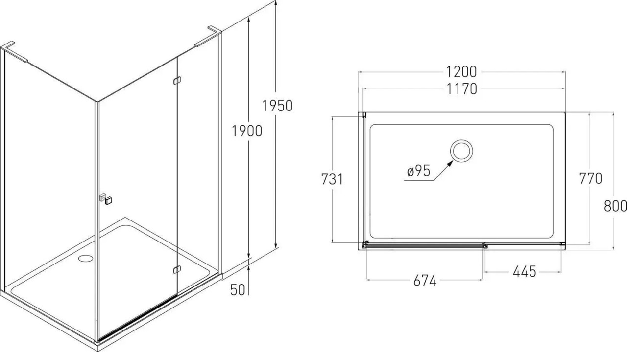 Volle Benita Right 120x80x195см (1017.134601R) Габаритні розміри