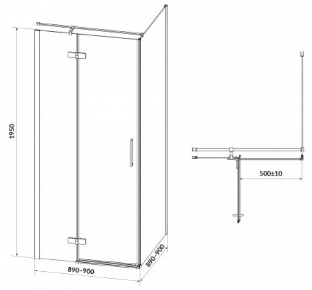 Cersanit Jota R 90x90x195 правобічна (S160-004/EZZS1001265980) Габаритні розміри