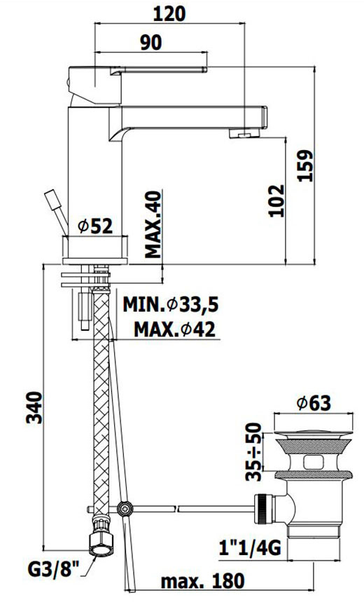 Paffoni Ringo Matt Black RIN075NO Габаритные размеры