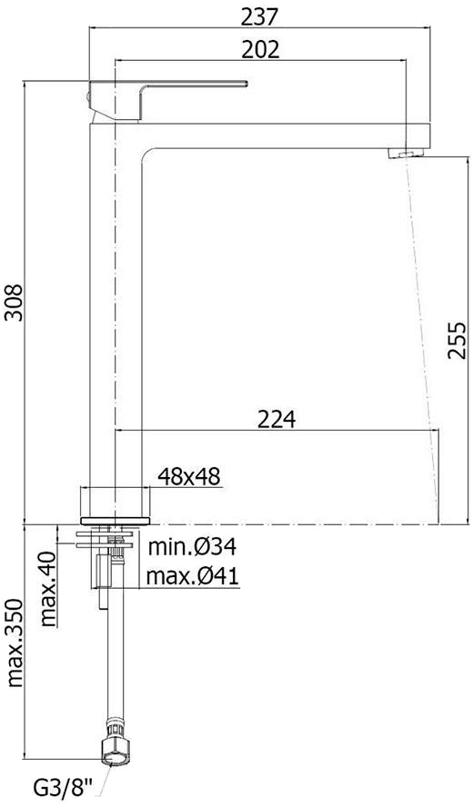 Paffoni Elle Matt Black EL081NO Габаритные размеры