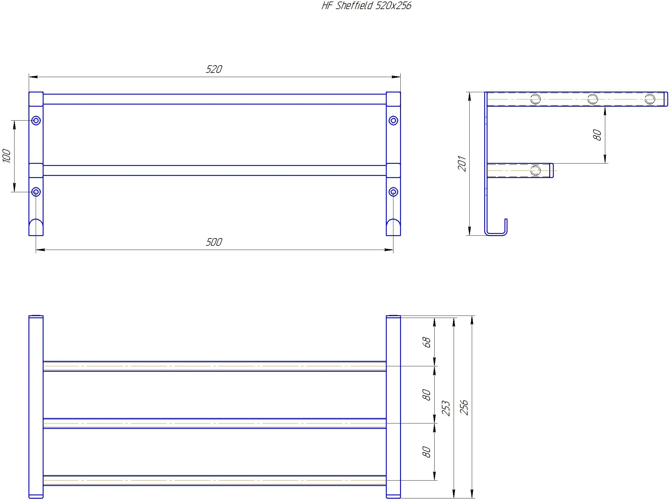 Hygge Family Sheffield 520x256 white mat (3.0.1101.13.WM) Габаритні розміри