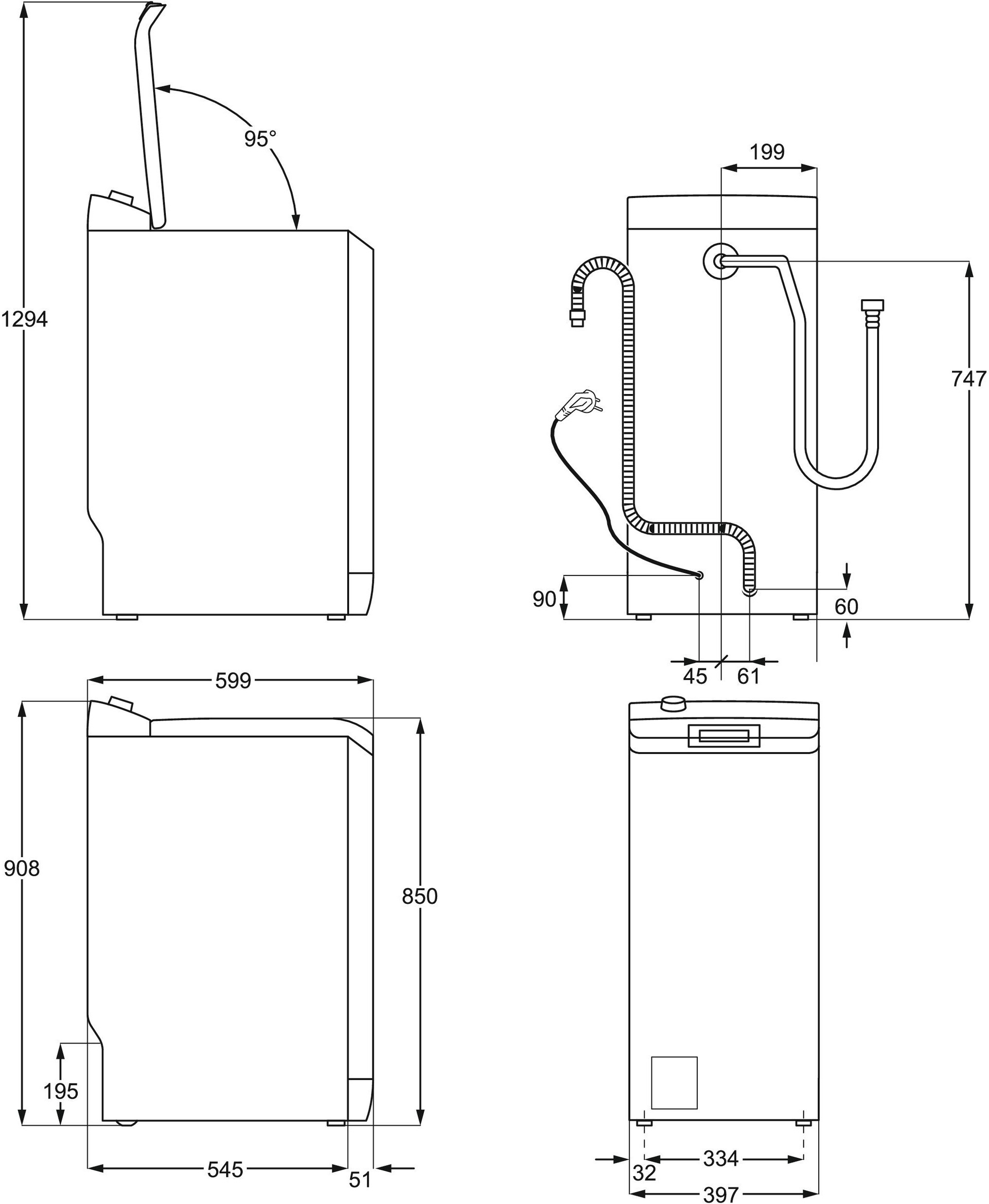 Electrolux EW8T3372U Габаритные размеры