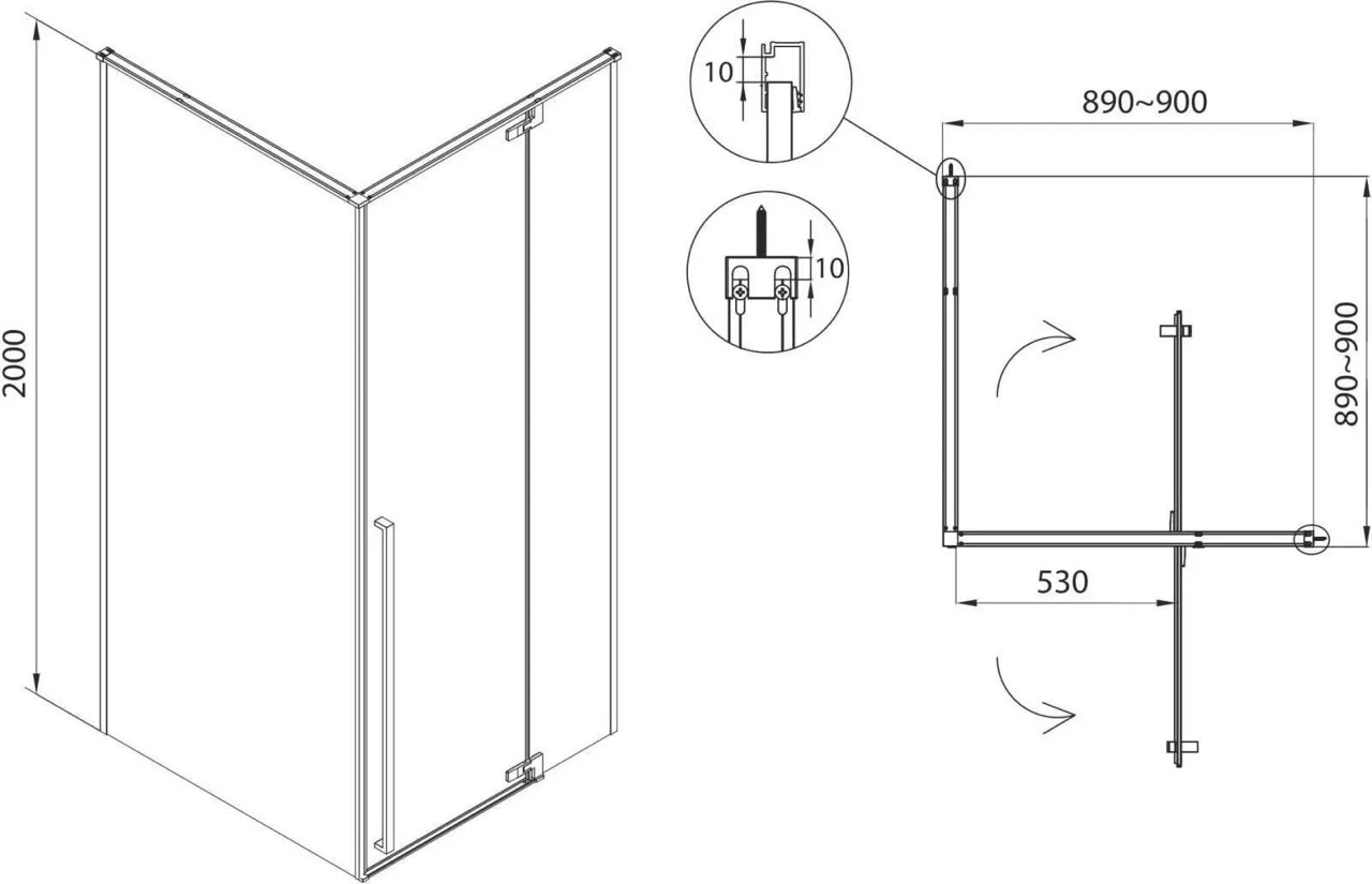 Imprese Vaclav 90x90x200см (s6408690R) Габаритные размеры