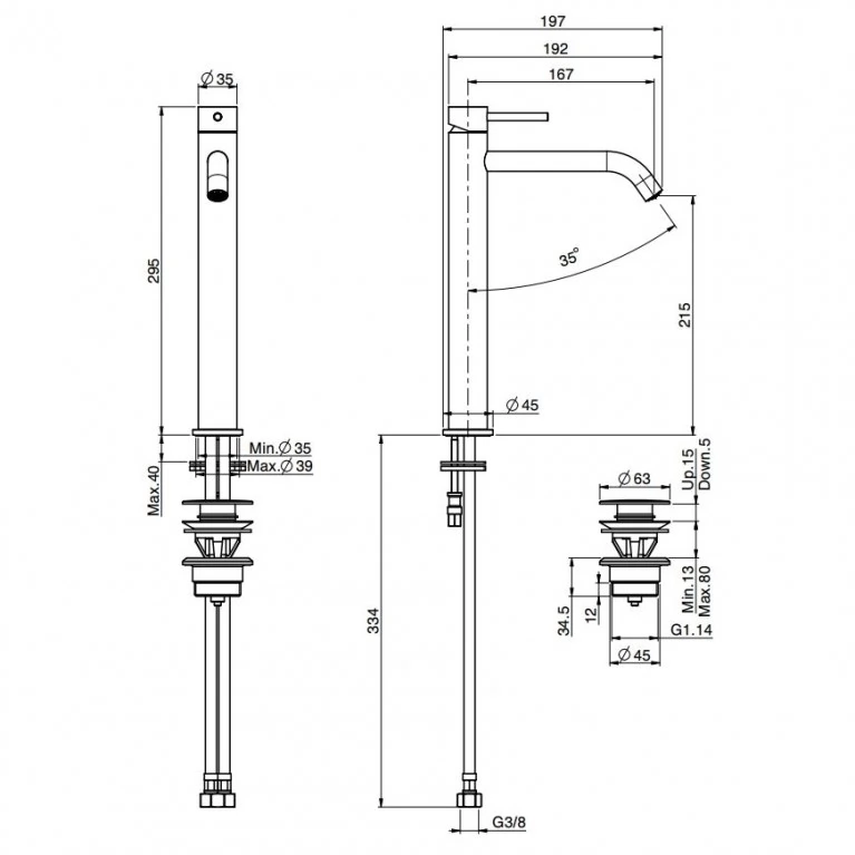 Fima Carlo Frattini Spillo Up (F3031HXSNS) Габаритные размеры