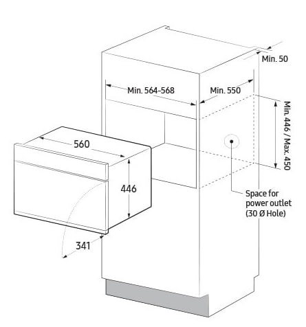 Samsung NQ5B4553FBS/WT Габаритные размеры