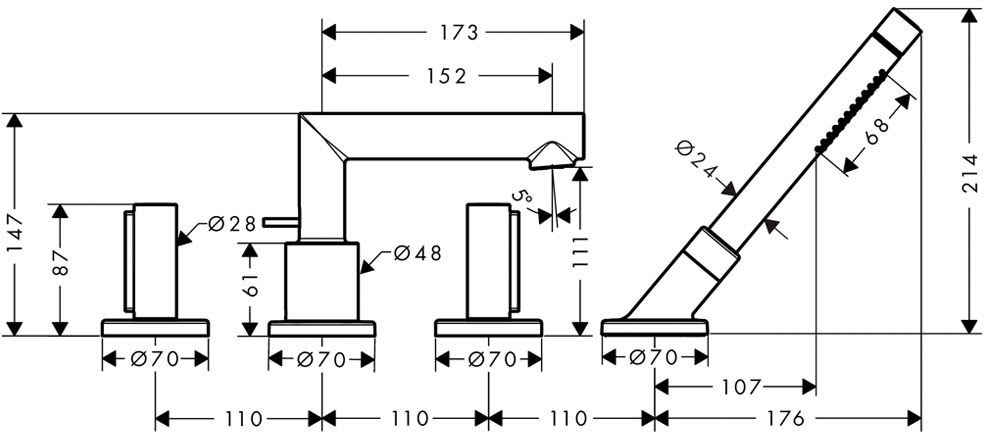 Axor Uno 45444000 Габаритні розміри