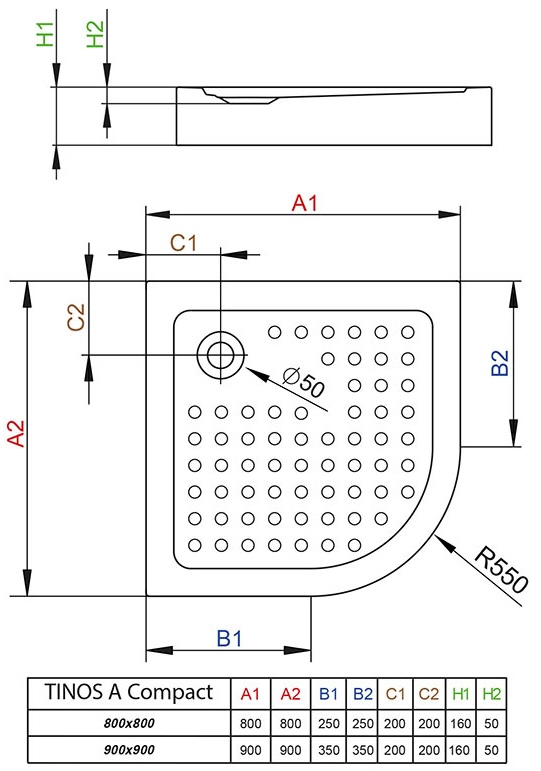 Radaway Tinos A Compact 90x90 (S4TIA9090-08) Габаритні розміри