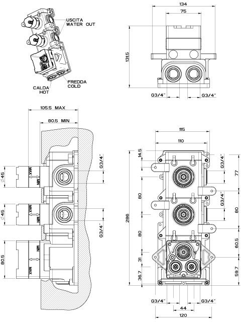 Gessi 43103-031 Габаритні розміри