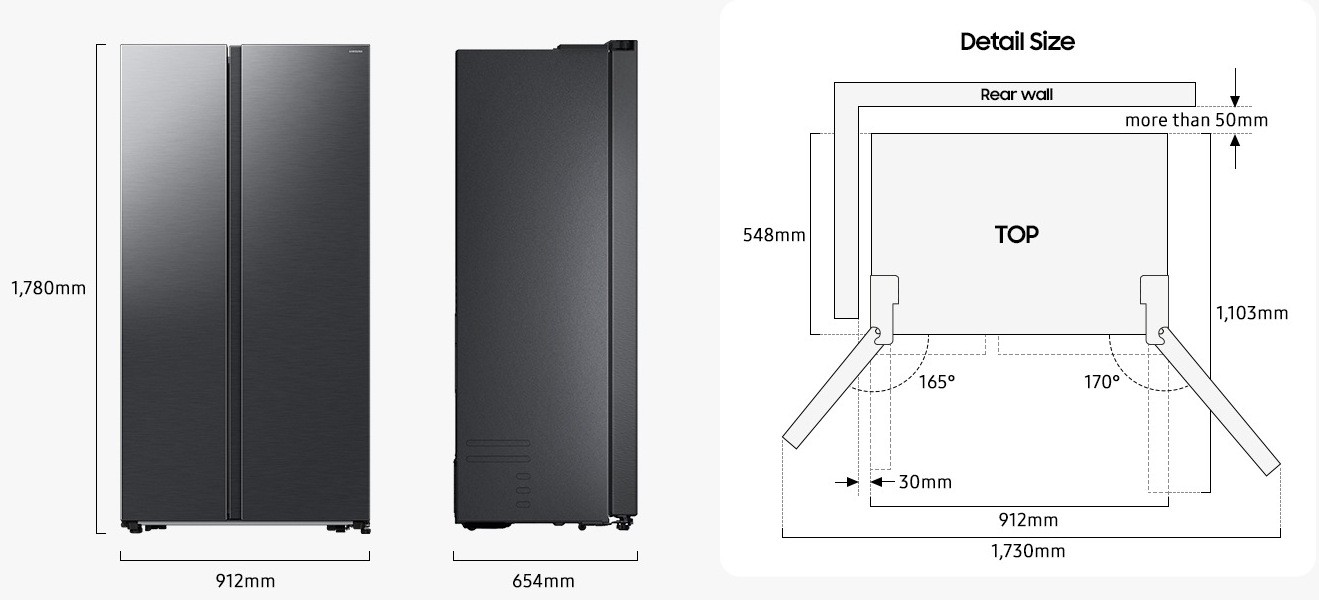 Samsung RS57DG400EB4UA Габаритные размеры