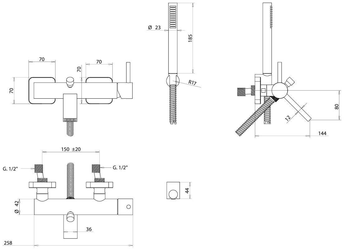 Bongio T-Square (52526CR0DPR) Габаритные размеры