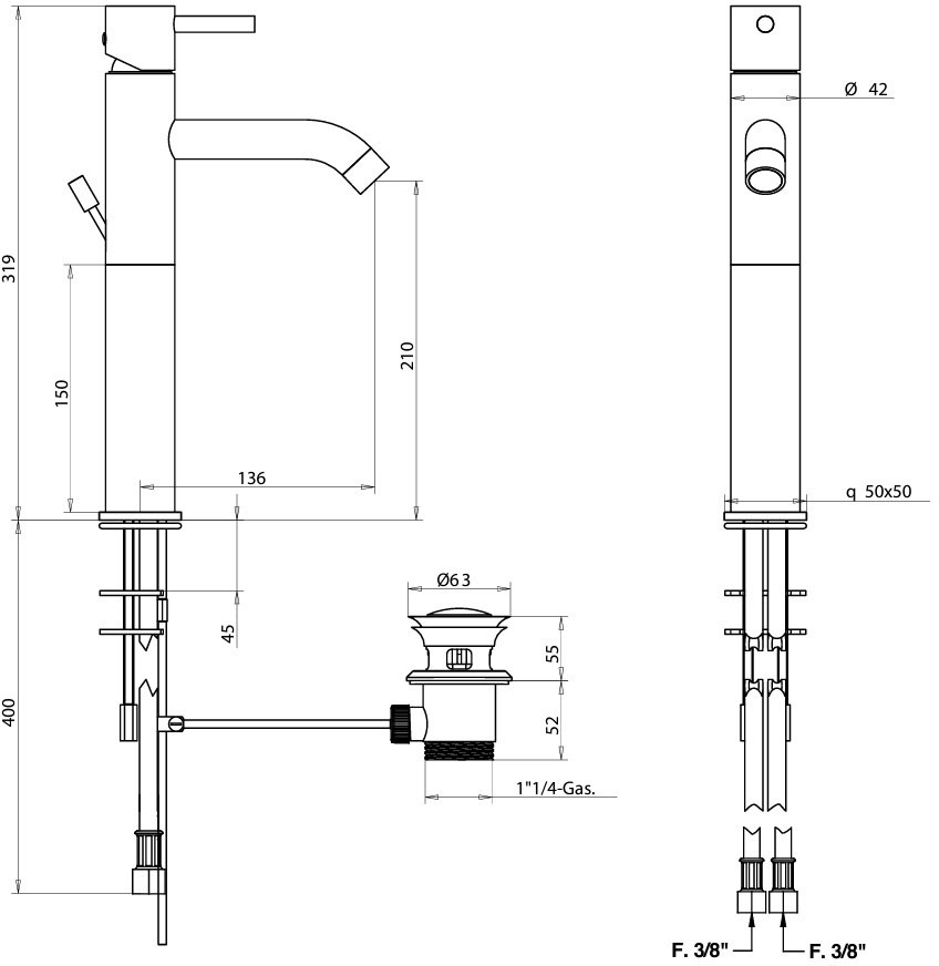 Bongio T-square (52532CRPR) Габаритные размеры