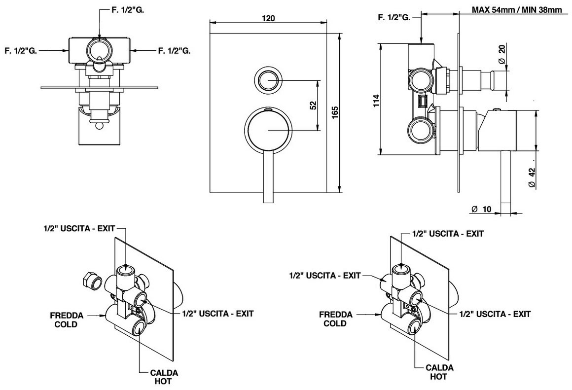 Bongio T-square (52529CRPR) Габаритные размеры