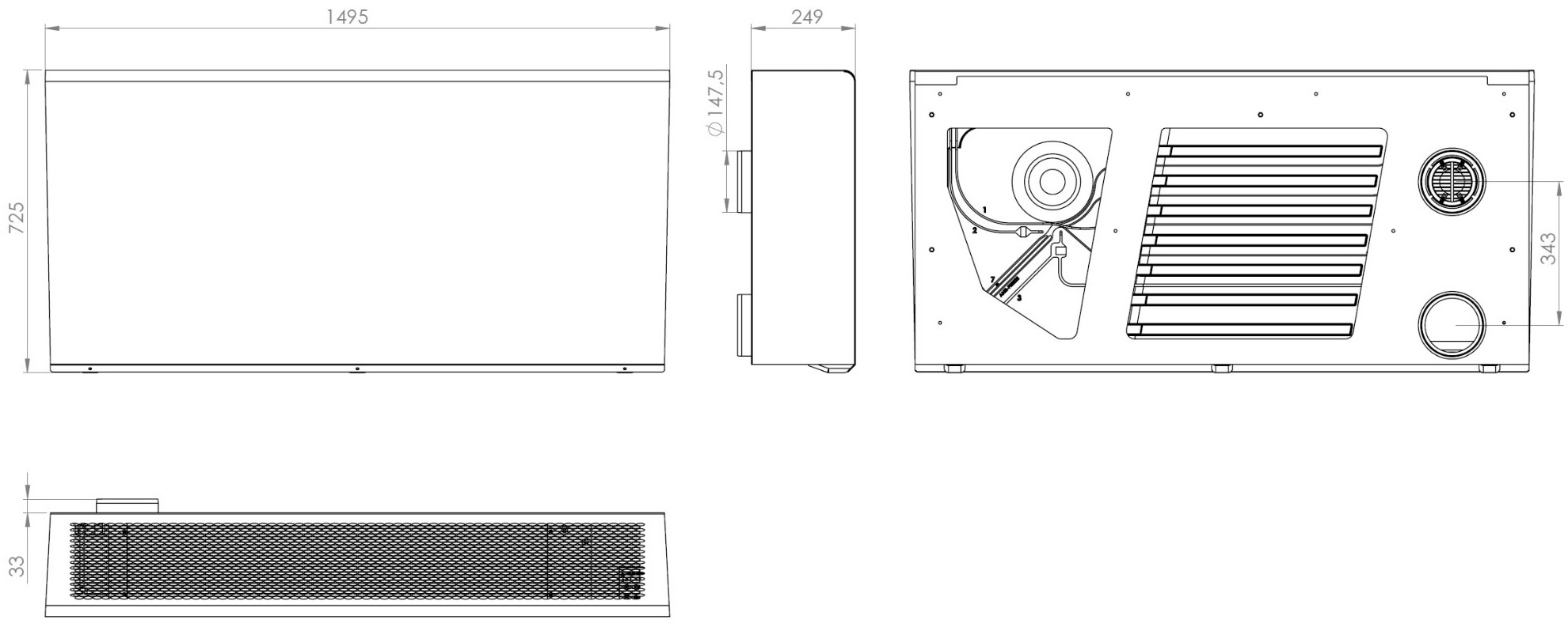 Xvent Xroom 250 (XR1-025-ECV1HRPCOS-0A0) Габаритные размеры