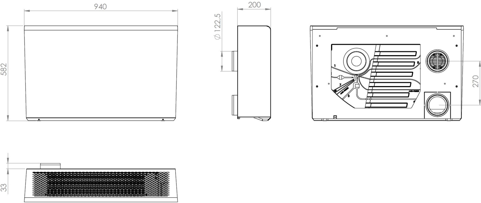 Xvent Xroom 100 (XR1-010-ECV1HRPCOS-0A0) Габаритные размеры