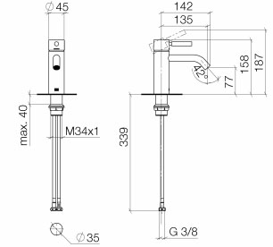 Dornbracht Meta Platinum matt (33522660-06) Габаритные размеры