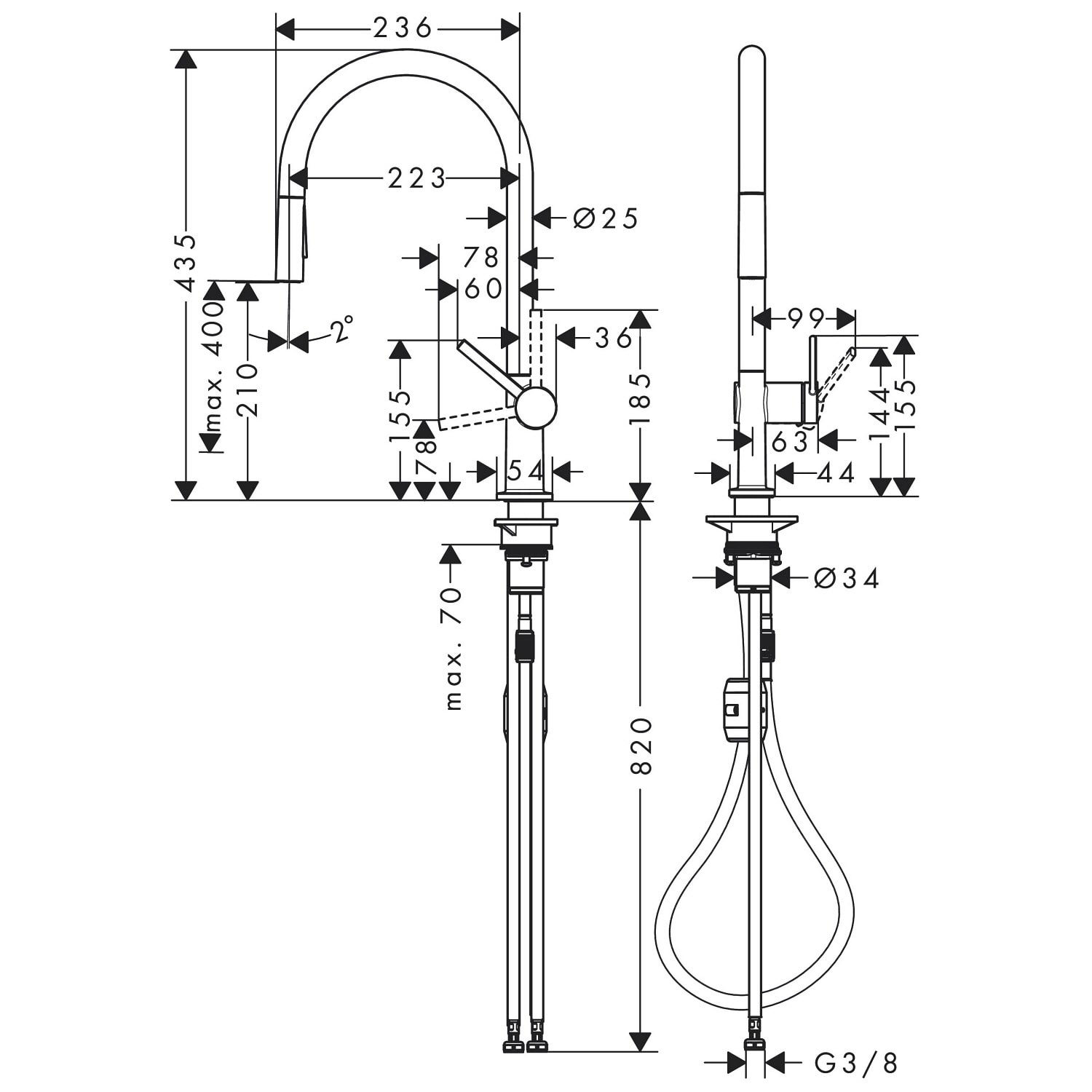 Hansgrohe Talis M54 Matt Black 72800670 Габаритные размеры