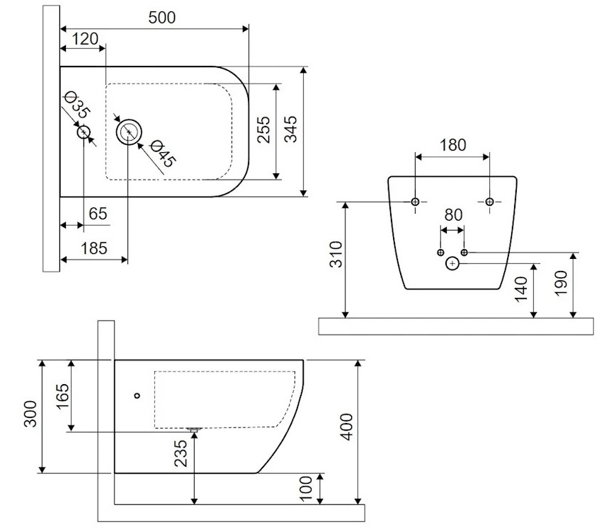 Excellent Ness 50x34 см Soft Close (CENL.3509.500.WH) Габаритные размеры