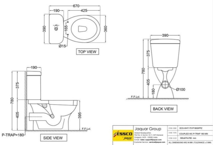 Jaquar Elements Soft Close (ECS-WHT-751P180SPPZ) Габаритные размеры