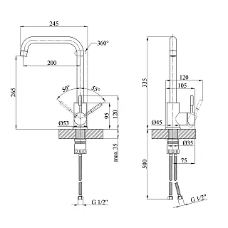 Kraft KRF3002 PVD Габаритные размеры