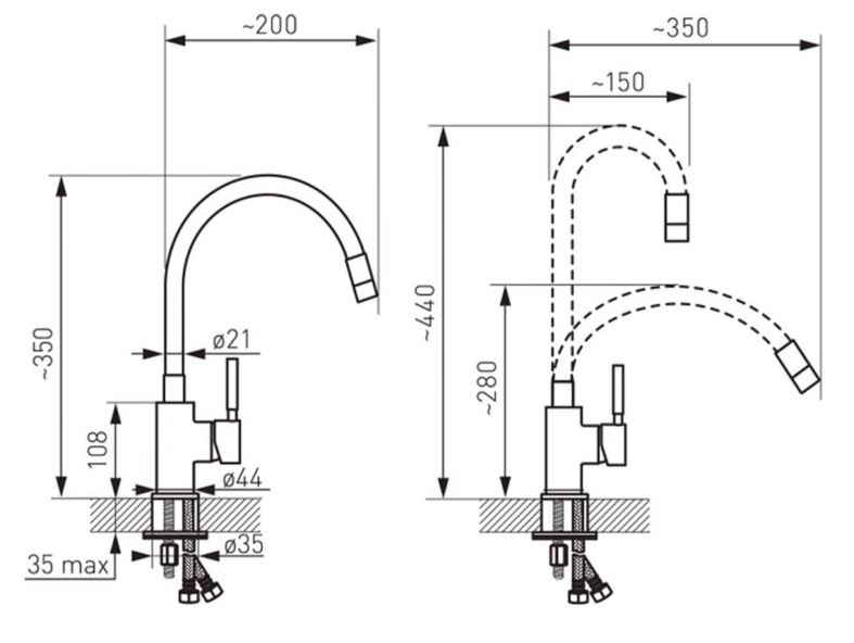 Kraft KRF3004 BL CHROM Габаритные размеры