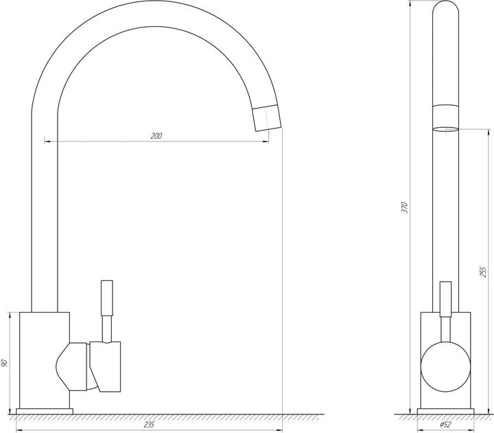 Kraft KRF3001 CHROM Габаритные размеры