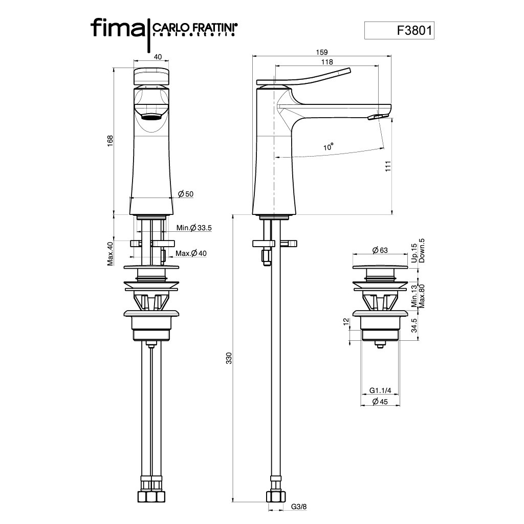 Fima Carlo Frattini Flo Black matt (F3801NS) Габаритні розміри