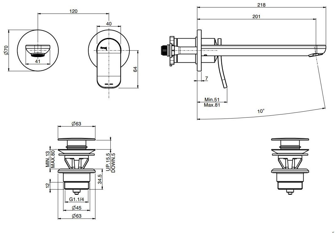 Fima Carlo Frattini Flo Black matt (F3821WLX8NS) Габаритні розміри