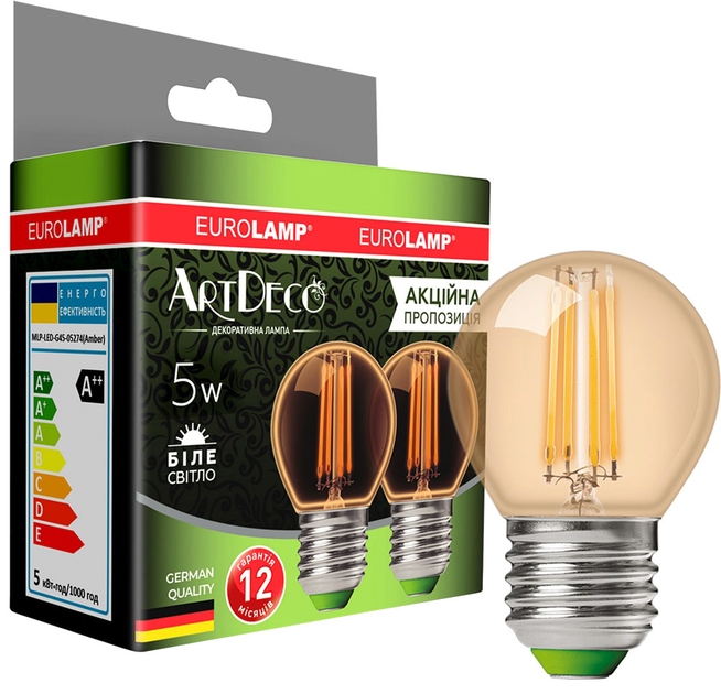 Eurolamp LED G45 5W 530 Lm E27 3000K deco 2шт