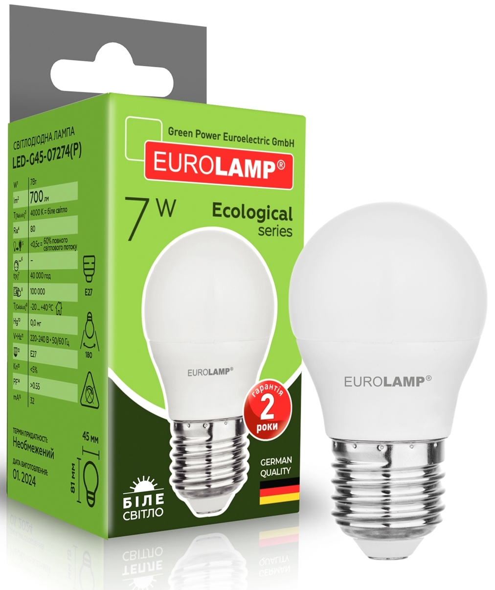 Eurolamp LED Eco серія "P" G45 7W 700Lm E27 4000K