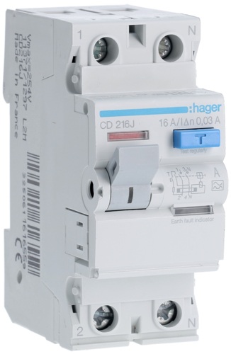 Дифференциальное реле Hager 2P 16A 30mA A (CD216J)
